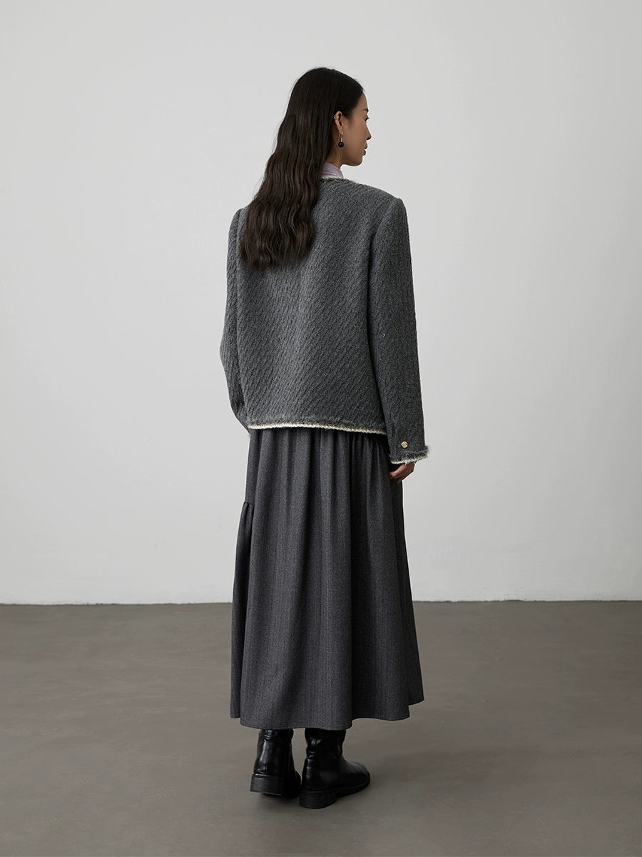 [Fragancia pequeña en tono gris] CAREMIND, fragancia pequeña de tweed clásico, temperamento de celebridad exquisito, abrigo corto 