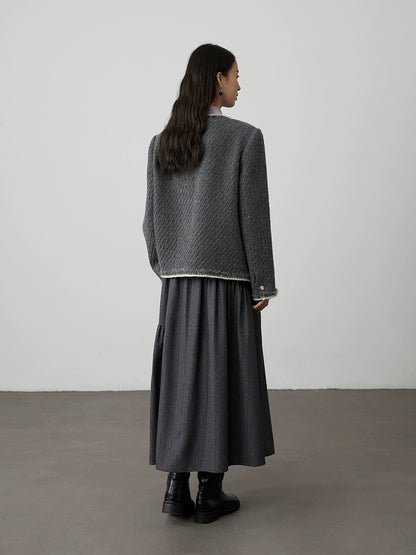 [Fragancia pequeña en tono gris] CAREMIND, fragancia pequeña de tweed clásico, temperamento de celebridad exquisito, abrigo corto 