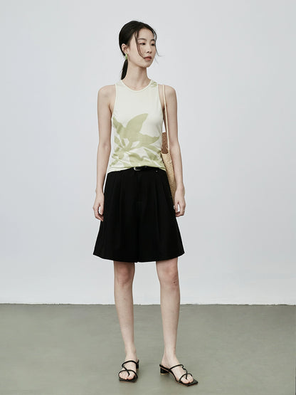 CAREMIND Gilet ajusté imprimé végétal pour femme, petit haut sans manches à bas chinois