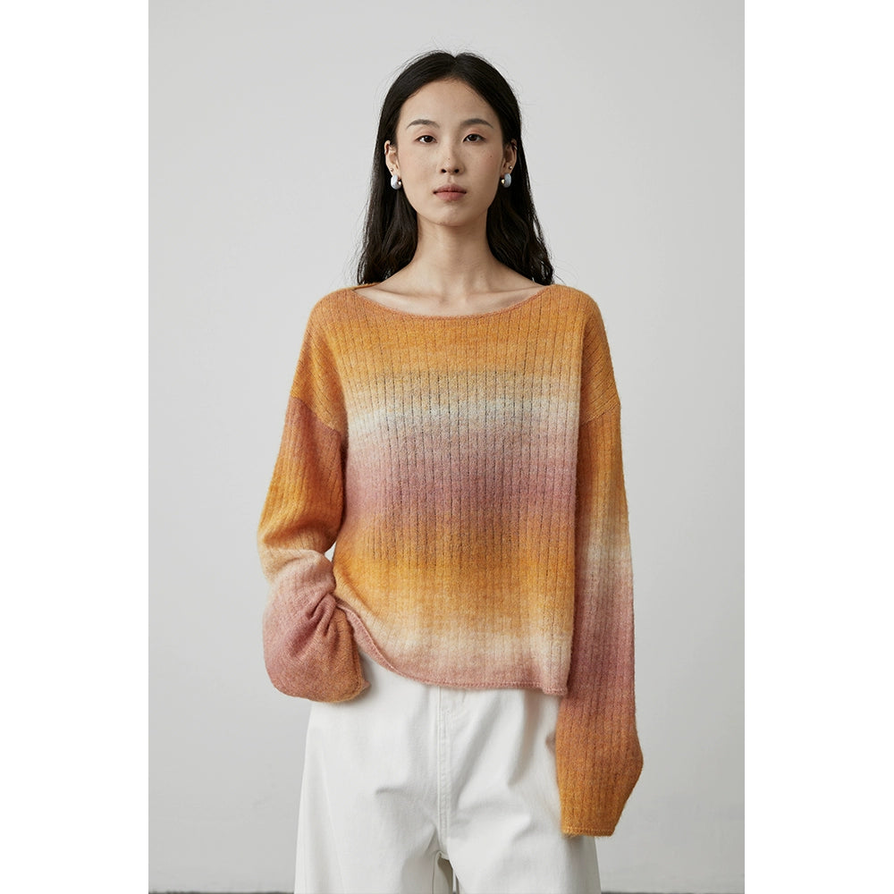 [Succulent grapes] CAREMIND soft mist feeling gradual change sweater loose short soft skin-friendly knitted top women