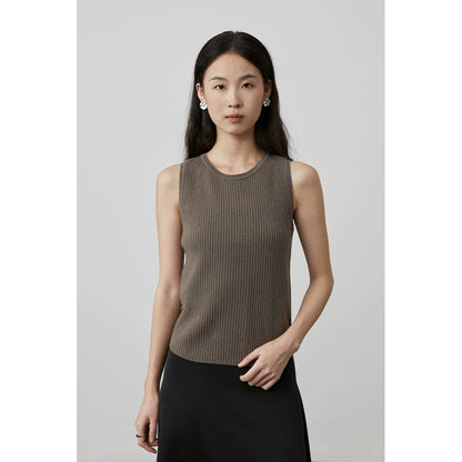 [Chaleco totalmente de lana] Chaleco sin mangas de lana CAREMIND, camiseta de punto con cuello redondo y tiras simples en las sienes 