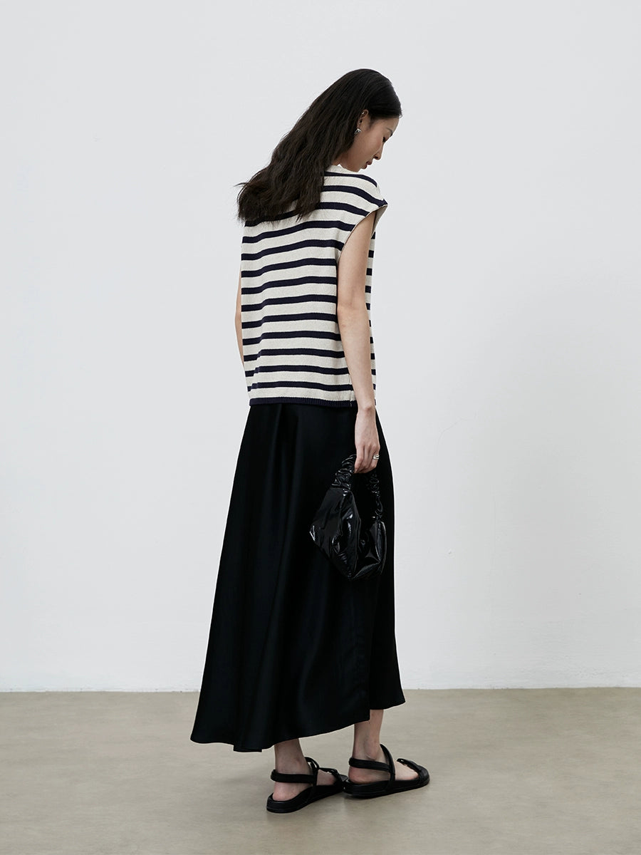 [Tarde de ocio] CAREMIND Camiseta sin mangas de punto de lino sencilla con mangas a rayas y elegante top de lino de punto para mujer 