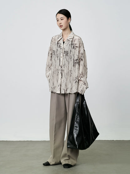 Camisa con pintura de tinta CAREMIND estilo nacional con manchas, manga larga, chaqueta superior de seda ligera para mujer estilo Hong Kong, marea 