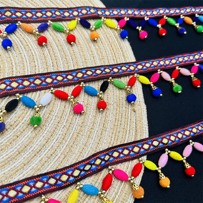 3715 Cuentas hechas a mano, cinta de encaje de estilo étnico, accesorios de ropa de bricolaje, accesorios, decoración de dobladillo de ropa, cinturón de cuentas con flecos
