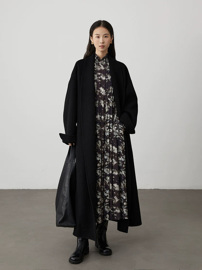 [Jardín nómada] Vestido de manga larga con cuello alto y estampado floral de CAREMIND para otoño e invierno, estilo coreano con falda larga 