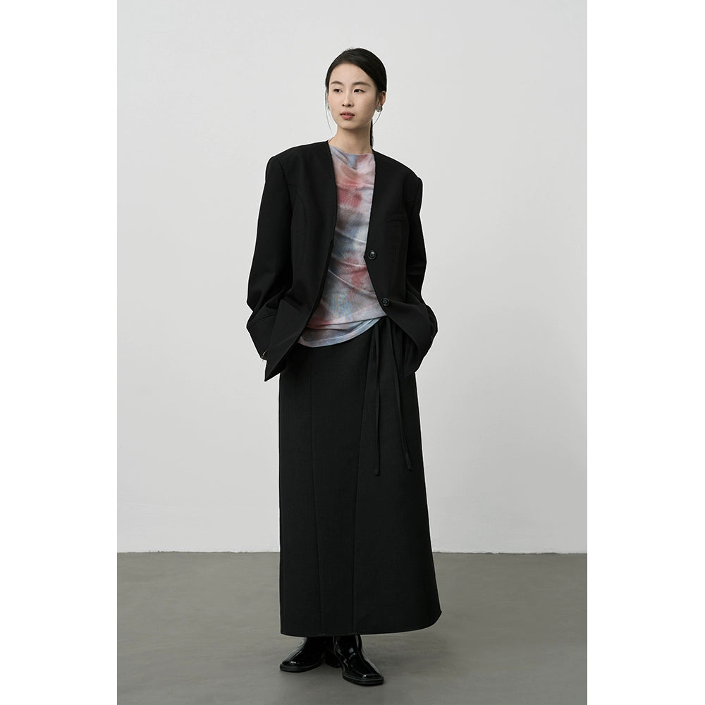 Traje de café gris temperamento CAREMIND, blazer minimalista sin cuello, pantalones rectos colgantes 