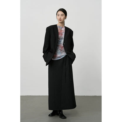 Traje de café gris temperamento CAREMIND, blazer minimalista sin cuello, pantalones rectos colgantes 