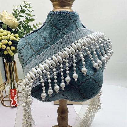 3686 Encaje para ropa con flecos y cuentas para la industria pesada, hecho a mano, para decoración de cortinas, cuentas colgantes, accesorios de malla de encaje de perlas