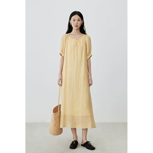 [Sunset Dunes] CAREMIND Premium Jinzhan Yellow Neck Dress Lazy Tie-dye Artistic Vest Skirt