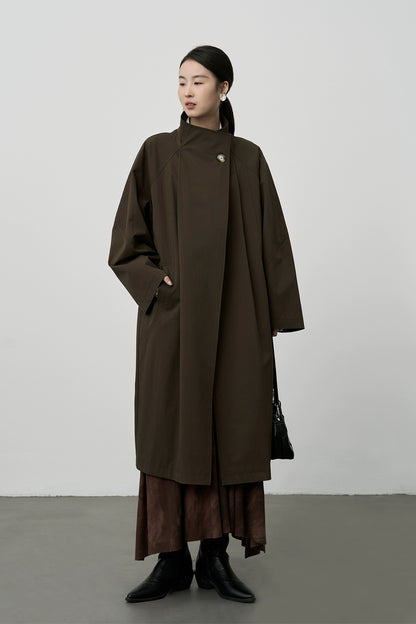 CAREMIND gabardina larga con silueta nueva primavera y otoño 2024 abrigo de estilo británico con cuello alto coreano para mujer 