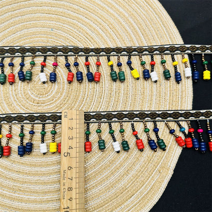 3715 Cuentas hechas a mano, cinta de encaje de estilo étnico, accesorios de ropa de bricolaje, accesorios, decoración de dobladillo de ropa, cinturón de cuentas con flecos