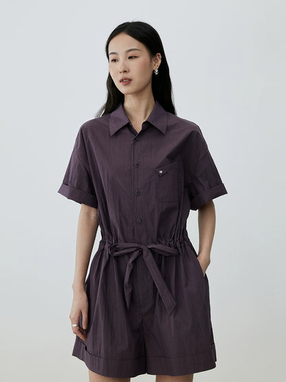 [Travel jumpsuit] CAREMIND grape purple jumpsuit summer and Korean version polo lapel top waist shorts