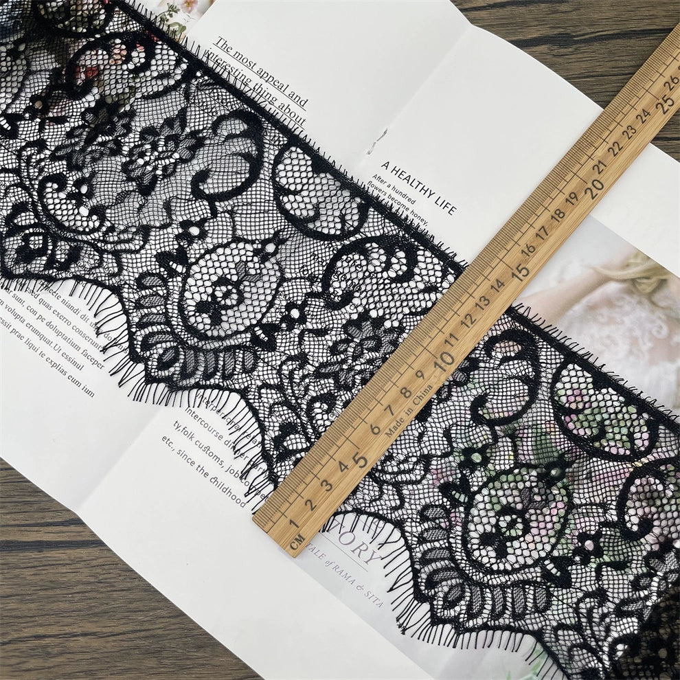 3753 Ancho 14CM Encaje de tul unilateral con pestañas, material de empalme decorativo para ropa de cama, vestido de novia