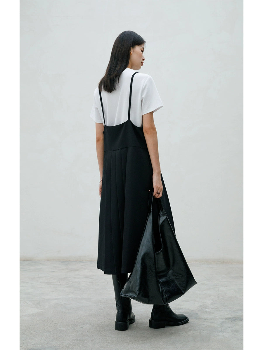 [Offre spéciale à durée limitée] Robe ample sans manches à volants pour femme, jupe plissée à bretelles, jupe mi-longue et longue, jupe gilet à col en V