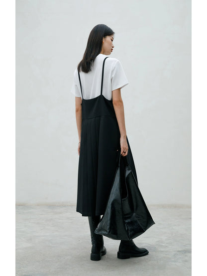 [Offre spéciale à durée limitée] Robe ample sans manches à volants pour femme, jupe plissée à bretelles, jupe mi-longue et longue, jupe gilet à col en V