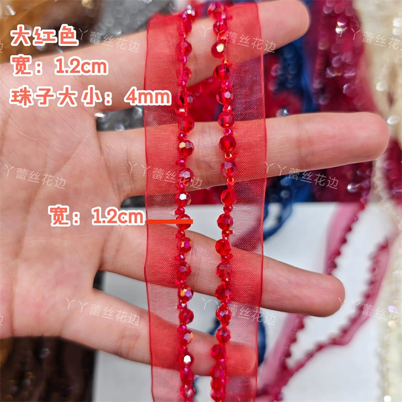 3726 Largeur 1,2 cm Nouvelle couleur Maille Cristal Perles Dentelle Accessoires, Fait Main DIY Vêtements Bordure Accessoires