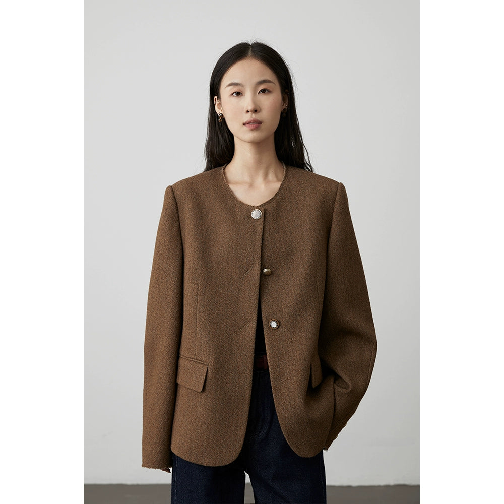[Rome Weekend] CAREMIND Elegant Medieval Small Fragrant Jacket Collarless Three Button Long Sleeve Small Suit
