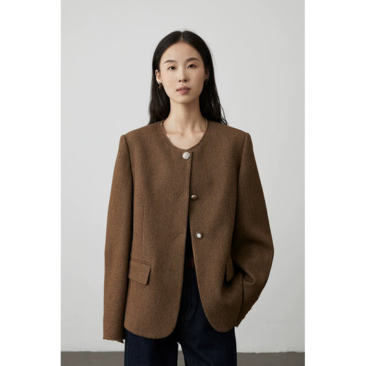 [Rome Weekend] CAREMIND Elegant Medieval Small Fragrant Jacket Collarless Three Button Long Sleeve Small Suit