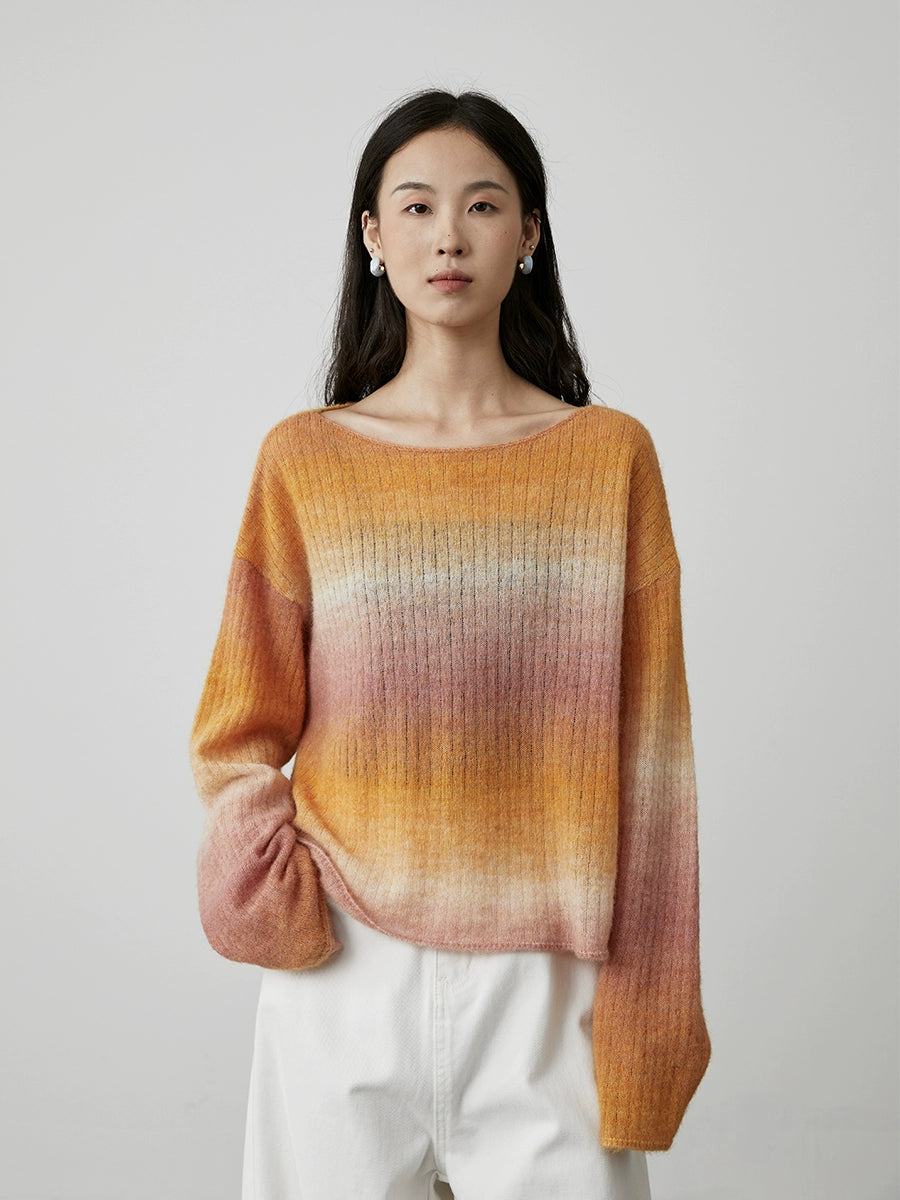 [Succulent grapes] CAREMIND soft mist feeling gradual change sweater loose short soft skin-friendly knitted top women