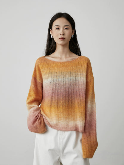[Succulent grapes] CAREMIND soft mist feeling gradual change sweater loose short soft skin-friendly knitted top women