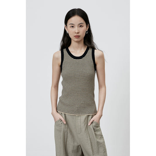 [Rayas retro] CAREMIND Chaleco con tirantes a rayas para uso exterior Camiseta sin mangas con parte inferior entallada para mujer 
