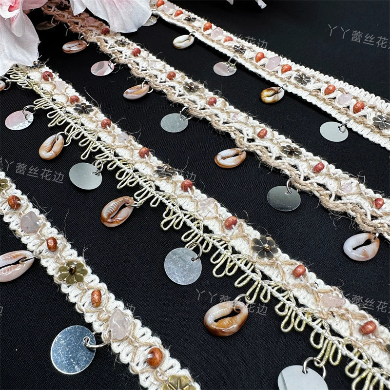 3712 Cuentas hechas a mano, cintas de algodón y lino, cuentas de madera y piedra, accesorios de encaje, materiales de decoración para cortinas étnicas bohemias