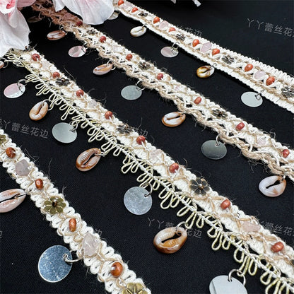 3712 Cuentas hechas a mano, cintas de algodón y lino, cuentas de madera y piedra, accesorios de encaje, materiales de decoración para cortinas étnicas bohemias