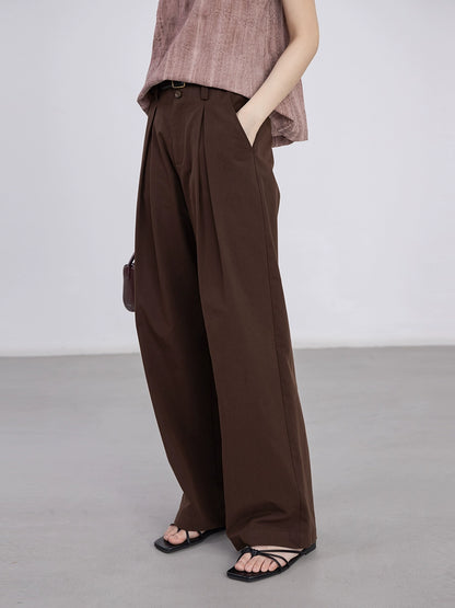 [Oferta por tiempo limitado] Pantalones casuales de pierna ancha para viajeros marrones, pantalones largos holgados de cintura alta sencillos clásicos 