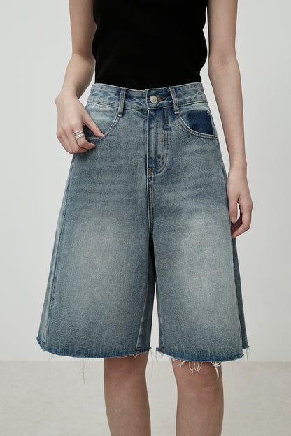 Pantalones vaqueros azules rectos con bordes sin rematar de cinco puntas de CAREMIND, pantalones holgados, ajustados y versátiles de cintura alta para mujer 