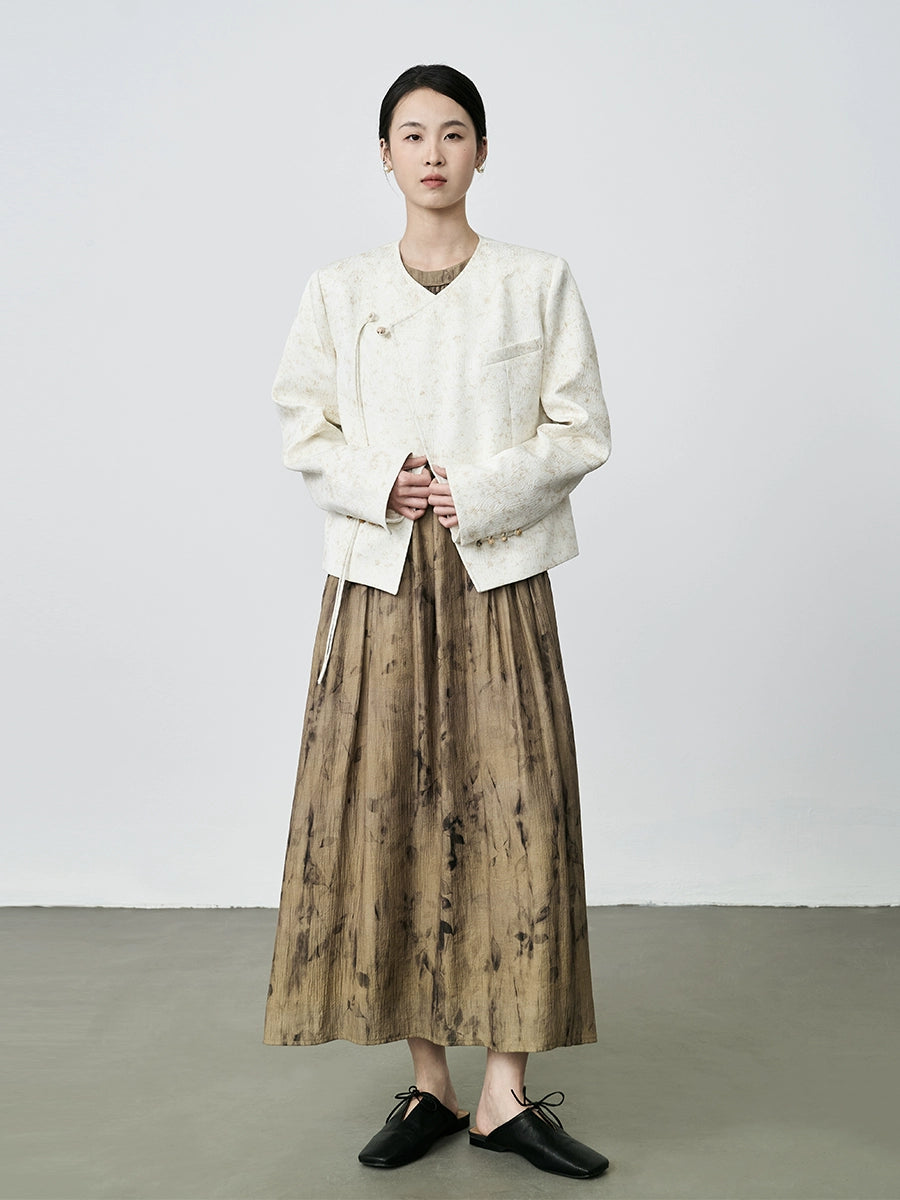 CAREMIND Nuevo abrigo corto de estilo nacional chino con hebilla de disco beige y textura pequeña y fragante para mujer 