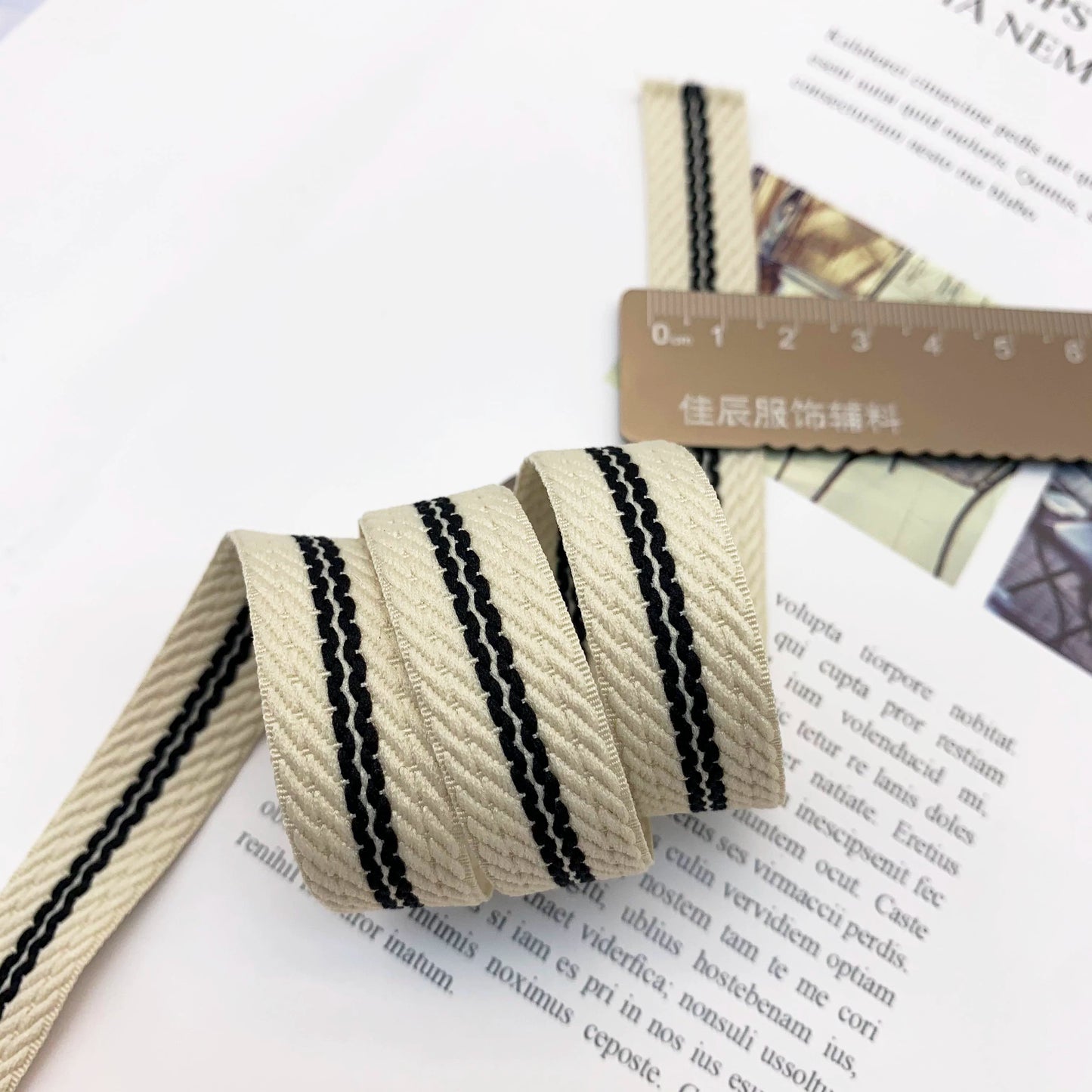 Tira de cinta jacquard a rayas de 1,5 cm, color 3856, para ribete, para ropa, con abalorios, para textiles del hogar, accesorios de vestir