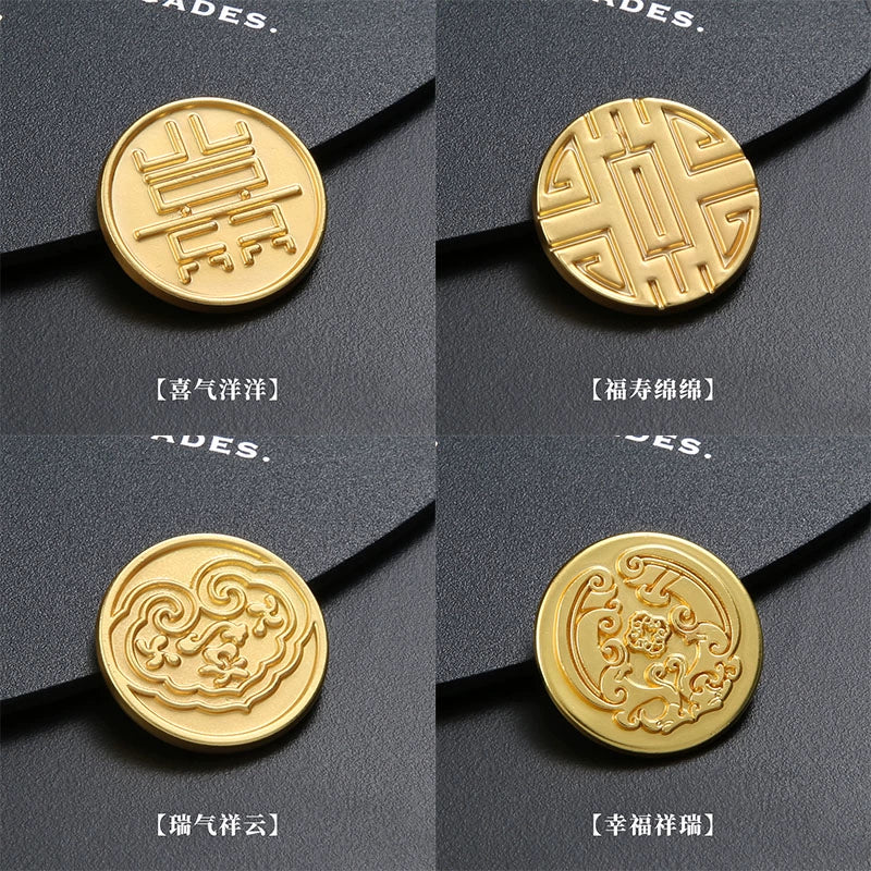 3260★  Chinese coin buckle gold happy character longevity cheongsam copper buckle Chinese vest Qing Dynasty coin button Ruyi cloud pattern gold