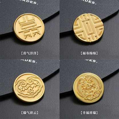3260★  Chinese coin buckle gold happy character longevity cheongsam copper buckle Chinese vest Qing Dynasty coin button Ruyi cloud pattern gold