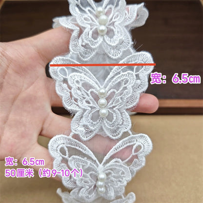 3662★ Bordado de poliéster de organza de alta calidad, cuentas tridimensionales de doble capa, encaje de mariposa, accesorios de ropa para vestido de novia DIY