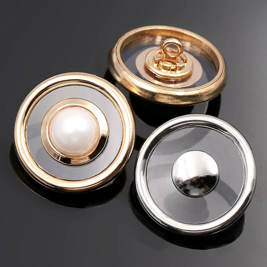 3491★ Botón redondo de metal transparente para abrigo de mujer, gabardina, botón de perla, ropa, suéter, decoración, botón grande, accesorios de ropa