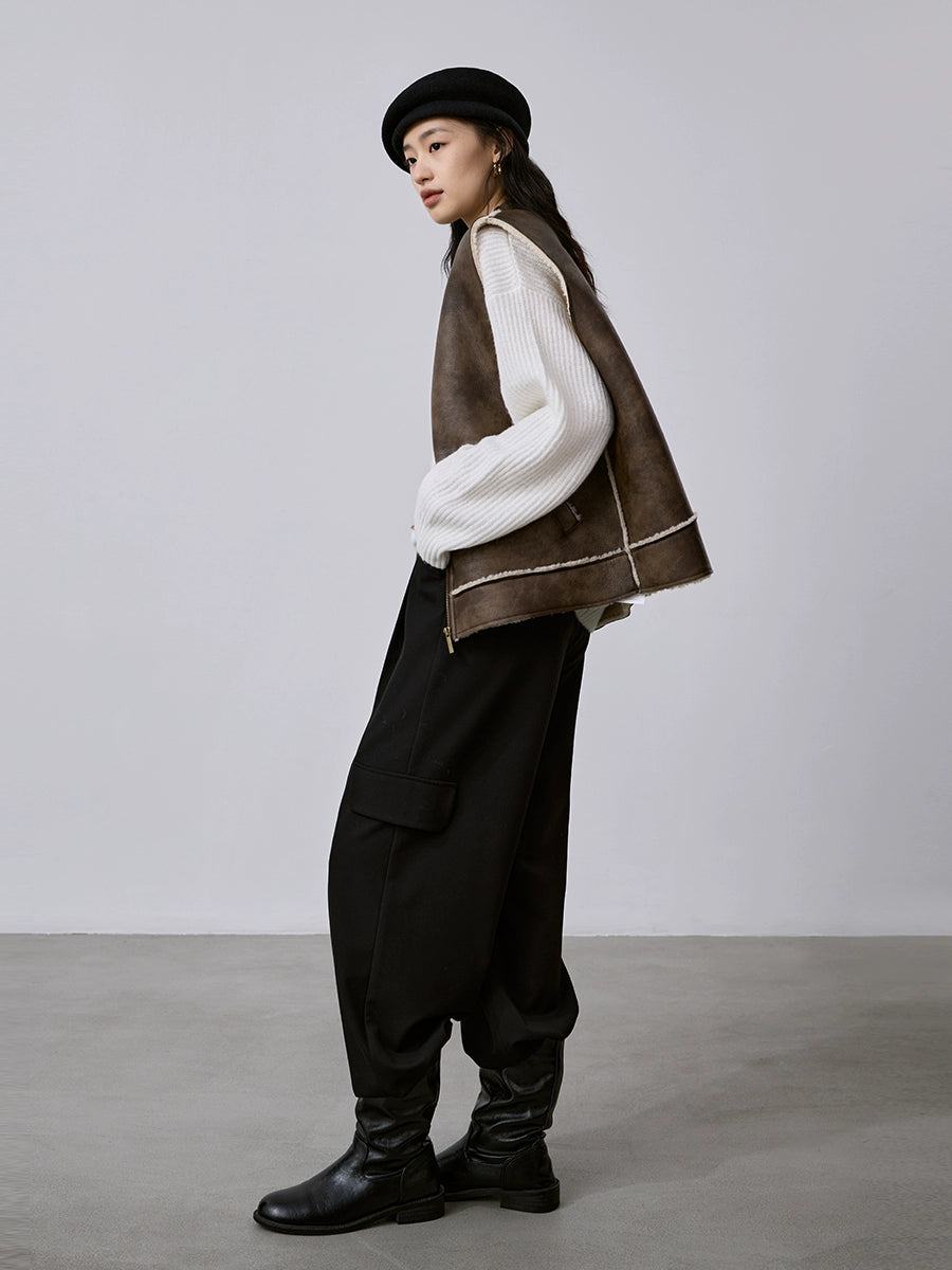 [Oferta especial por tiempo limitado] Chaqueta de chaleco corta con integración de piel, nueva chaqueta de chaleco engrosada europea Maillard apilada 