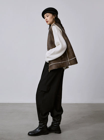 [Oferta especial por tiempo limitado] Chaqueta de chaleco corta con integración de piel, nueva chaqueta de chaleco engrosada europea Maillard apilada 