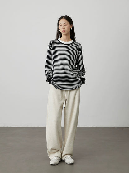 [TOMBOY sea soul shirt] CAREMIND black and gray striped long-sleeved top loose shoulder versatile bottoming shirt