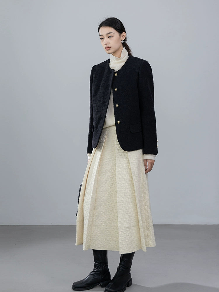 [Oferta por tiempo limitado] Conjunto de chaqueta y falda plisada con doble bolsillo y estampado en relieve para mujer de CAREMIND 