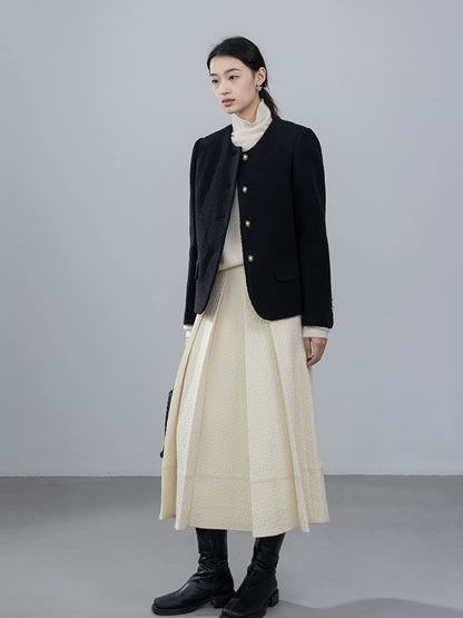 [Oferta por tiempo limitado] Conjunto de chaqueta y falda plisada con doble bolsillo y estampado en relieve para mujer de CAREMIND 