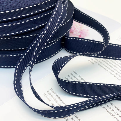 3858 Punto 0,7 cm-2,5 cm cinta jacquard azul marino cinta de punto de salto blanca ribete en el borde lateral tira de presión accesorios