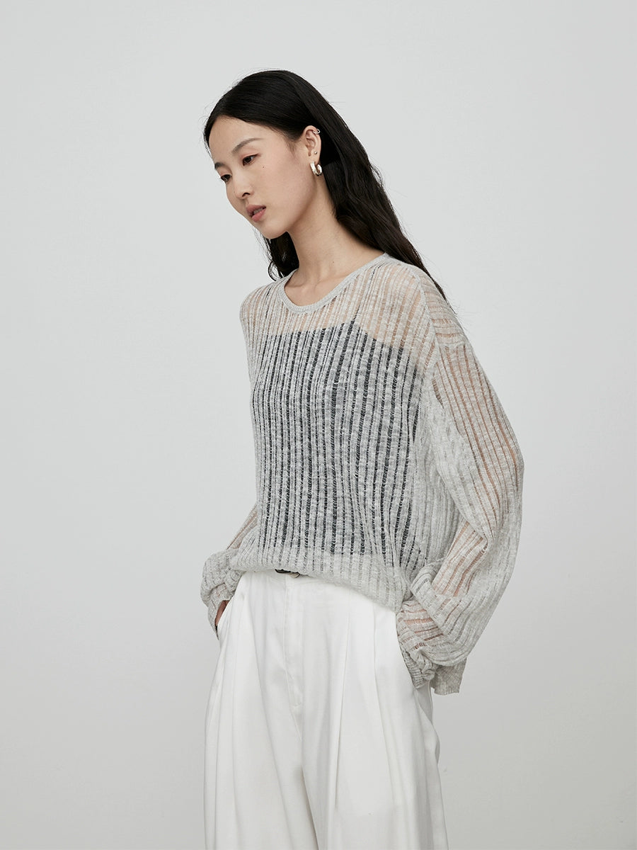 CAREMIND blusa de punto hueca de tres colores con perspectiva de tiras en el hoyo exterior con top de manga larga para mujer para desplazamientos de otoño 