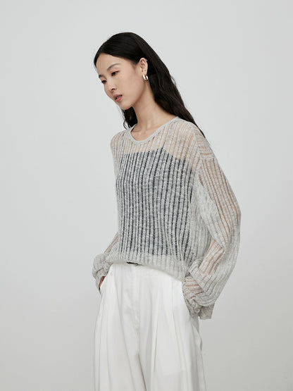 CAREMIND blusa de punto hueca de tres colores con perspectiva de tiras en el hoyo exterior con top de manga larga para mujer para desplazamientos de otoño 