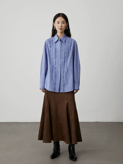 [Otoño Maillard] Falda ajustada con cola de pez y escote en A en gamuza color café de CAREMIND 