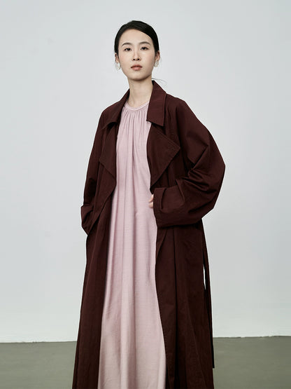 CAREMIND temperamento café rojo silueta minimalista antiarrugas gabardina abrigo largo estilo retro británico 