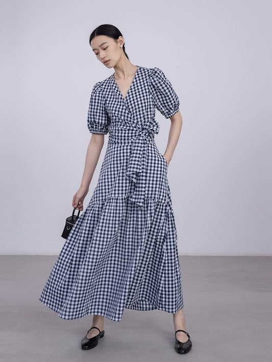 [Oferta especial por tiempo limitado] Conjunto de vestido de verano estilo Hepburn con top con mangas abullonadas y falda tipo paraguas con tirantes en la cintura 