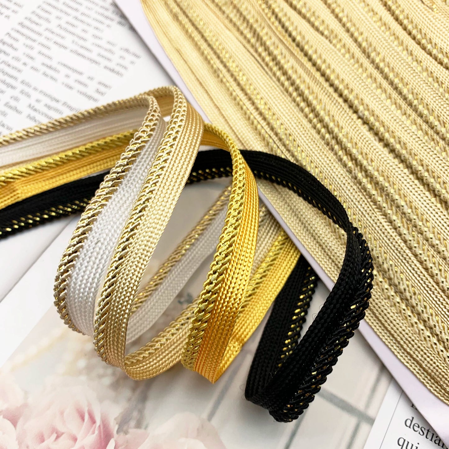 3843 Spot 1cm oro y plata alambre tejido niño cinta maestra brote tira accesorios ropa tira de borde con incrustaciones almohada tira de borde con incrustaciones de cuerda de ribete
