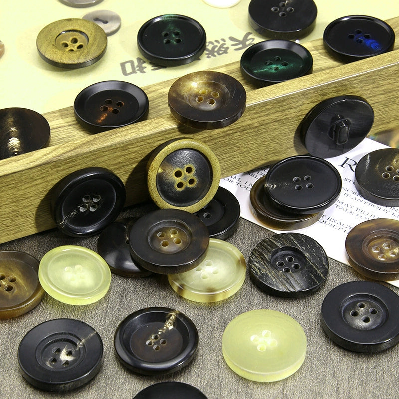 3463★ Botones de cuerno real para hombre, traje, chaqueta, pantalón, botones de alta gama, abrigo de cachemira para mujer, botones negros Daquan