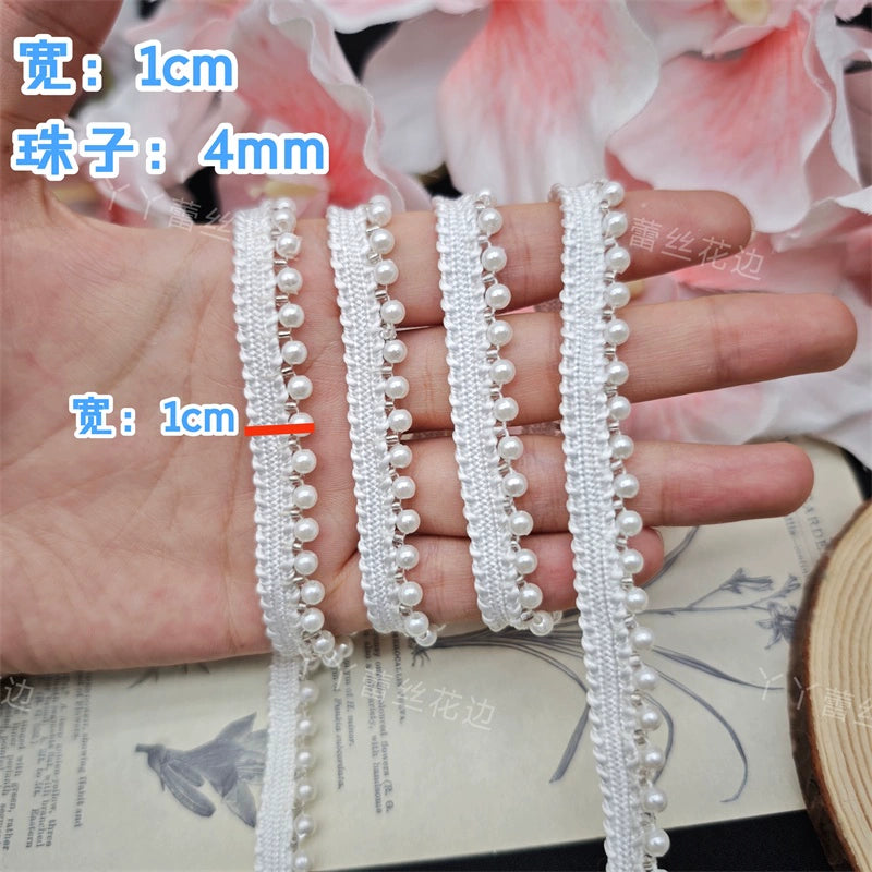 3704 Cheongsam Hanfu de estilo chino con encaje de perlas de imitación enhebrado a mano en blanco, accesorios decorativos para sombreros y escotes.