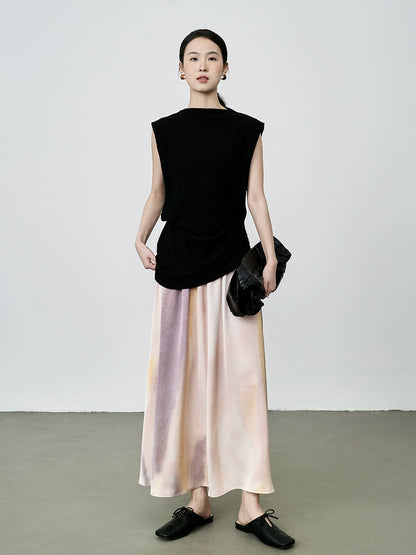 Camiseta ajustada sin mangas negra con diseño de bisel irregular y chaleco de moda CAREMIND para mujer 